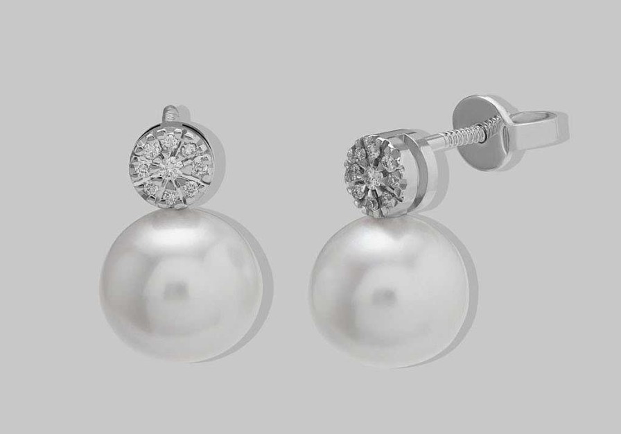 Joyas Joyeria Juan Manuel | Pendientes Oro Blanco 18 Quilates, Brillantes Y Perla Cultivada