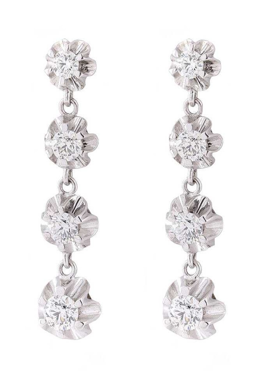 Joyas Joyeria Juan Manuel | Pendientes 4 Diamantes Talla Brillante Montados En Oro Blanco 18 Quilates Con Garra Ilusi N