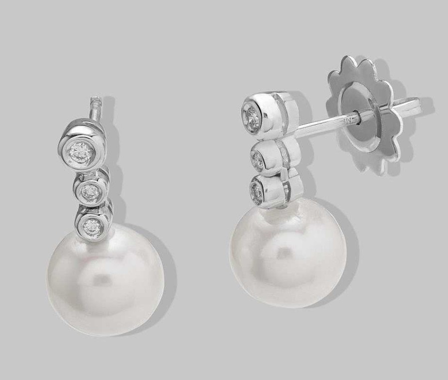 Joyas Joyeria Juan Manuel | Pendientes Oro Blanco 18 Quilates Con 6 Brillantes Hsi Y 2 Perlas Cultivadas