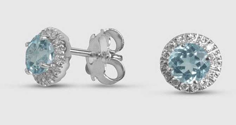 Joyas Joyeria Juan Manuel | Pendientes Oro Blanco Con Brillantes Y Topacio Sky