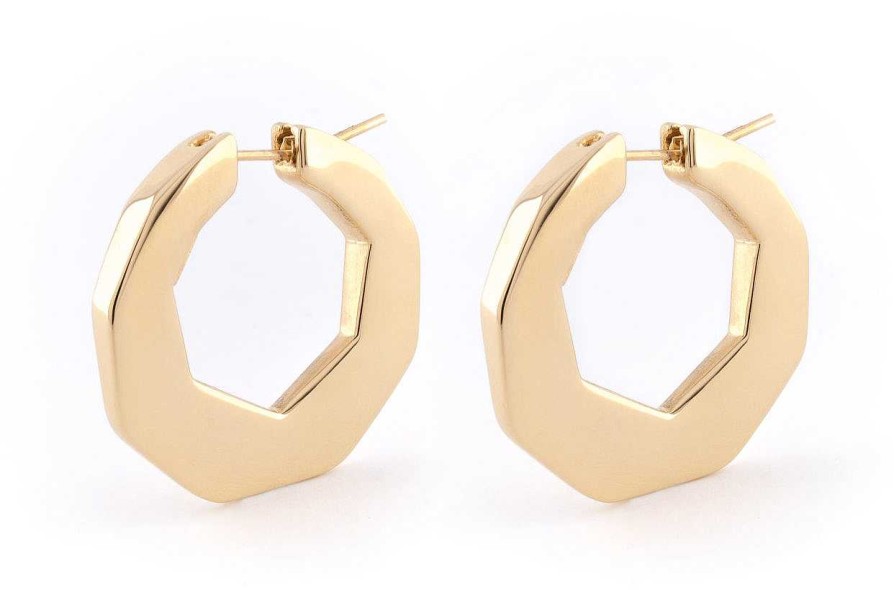 Joyas Joyeria Juan Manuel | Pendientes Aro Forma Hexagonal En Oro Amarillo 18 Quilates