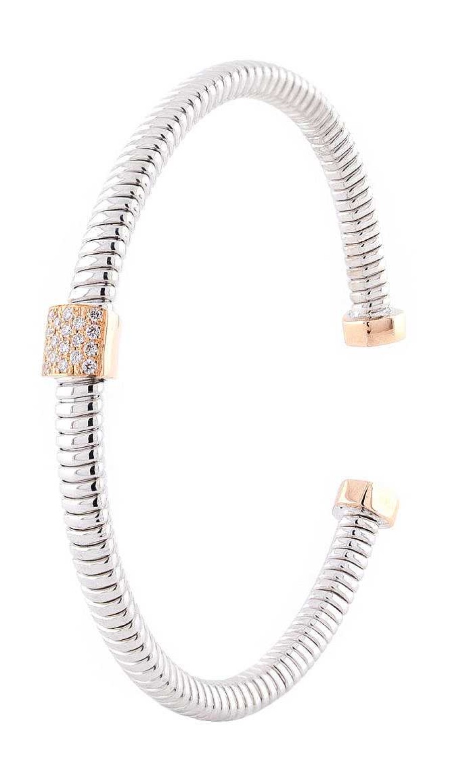 Joyas Joyeria Juan Manuel | Pulsera Flexible Doble Aro En Oro Blanco/Rosa 18 Quilates Con Diamantes