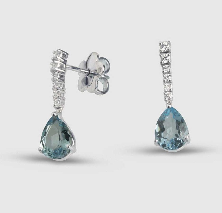 Joyas Joyeria Juan Manuel | Pendientes Oro Blanco 18 Quilates, Brillantes Y Topacios Sky Pera