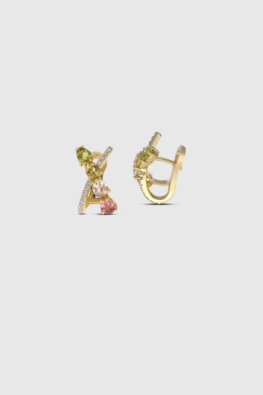 Joyas Joyeria Juan Manuel | Pendientes Oro Amarillo 18 Quilates Con Brillantes, Turmalinas Rosas,Heliodoros, Peridotos,Morganitas