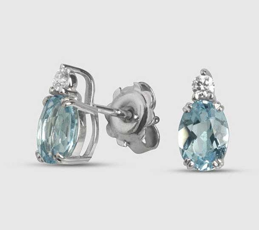 Joyas Joyeria Juan Manuel | Pendientes Oro Blanco, Brillantes Y Topacio Sky Oval