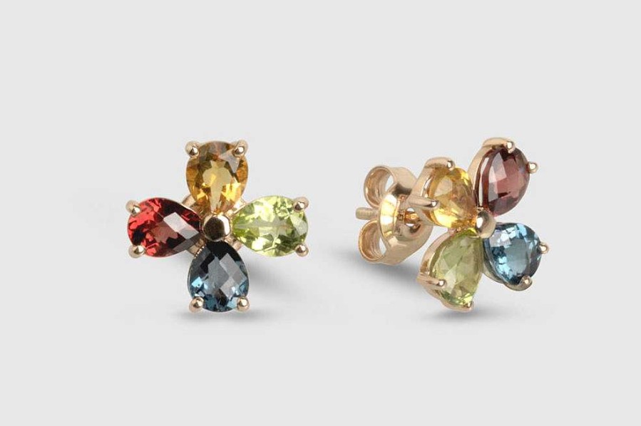 Joyas Joyeria Juan Manuel | Pendientes Oro Rosa 18 Quilates Con Topacio London, Citrino, Granate Y Peridoto