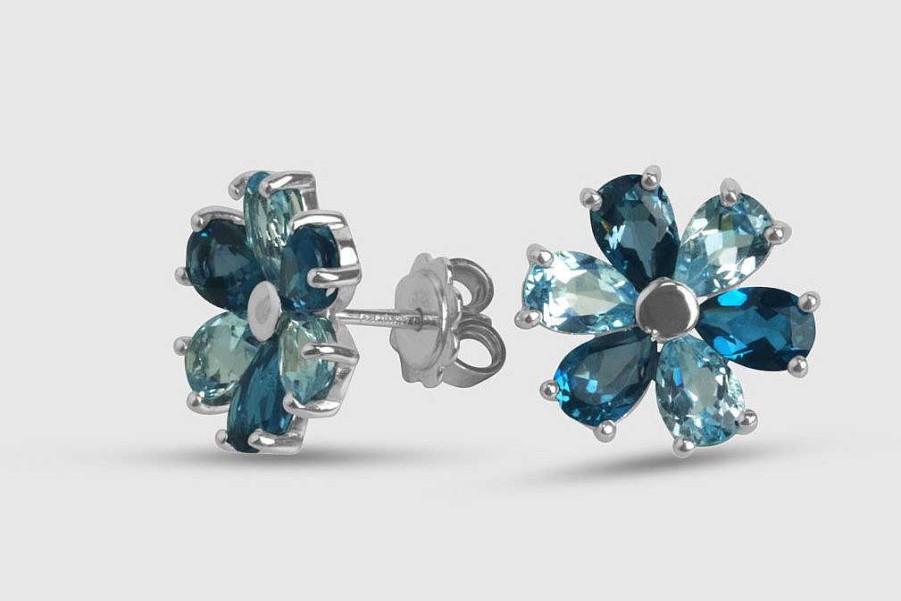 Joyas Joyeria Juan Manuel | Pendientes Oro Blanco 18 Quilates Con Topacios London Azul Y Topacios Sky