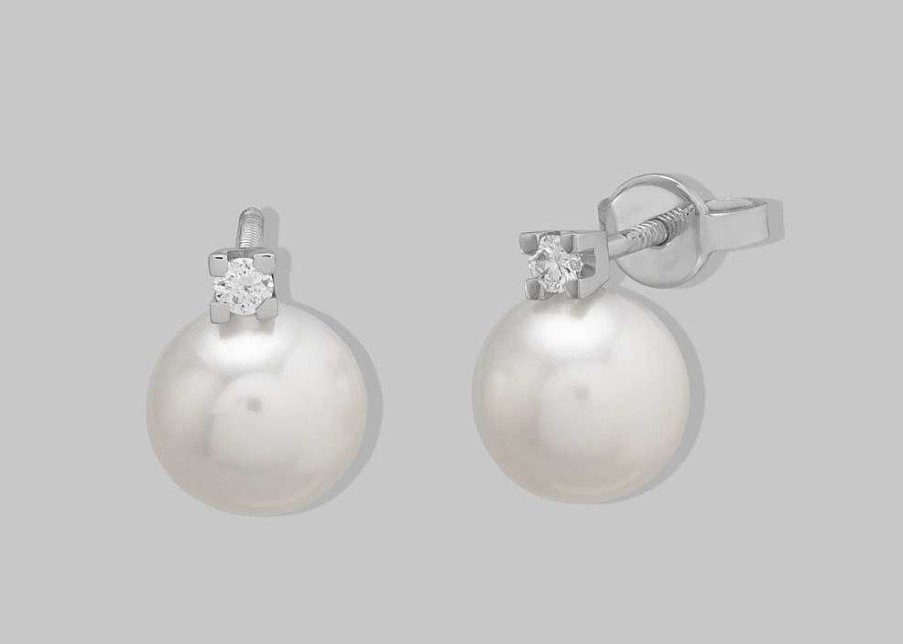 Joyas Joyeria Juan Manuel | Pendientes Oro Blanco 18 Quilates, Brillantes Y Perlas Cultivadas