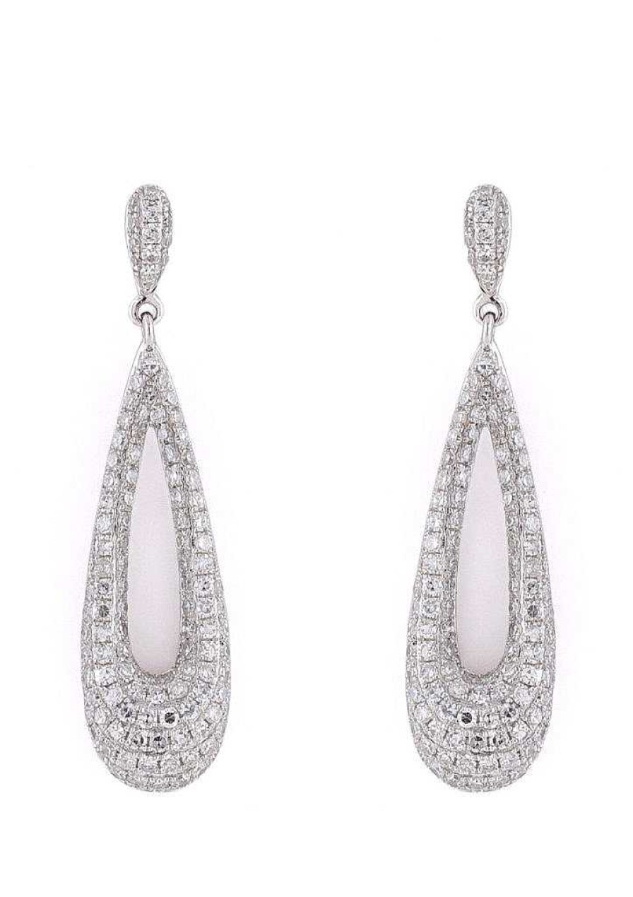 Joyas Joyeria Juan Manuel | Pendientes Simulando L Grimas En Oro Blanco 18 Quilates Y Pave De Diamantes