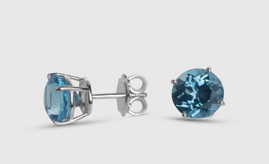 Joyas Joyeria Juan Manuel | Pendientes Oro Blanco 18 Quilates Con Topacio Azul Suizo