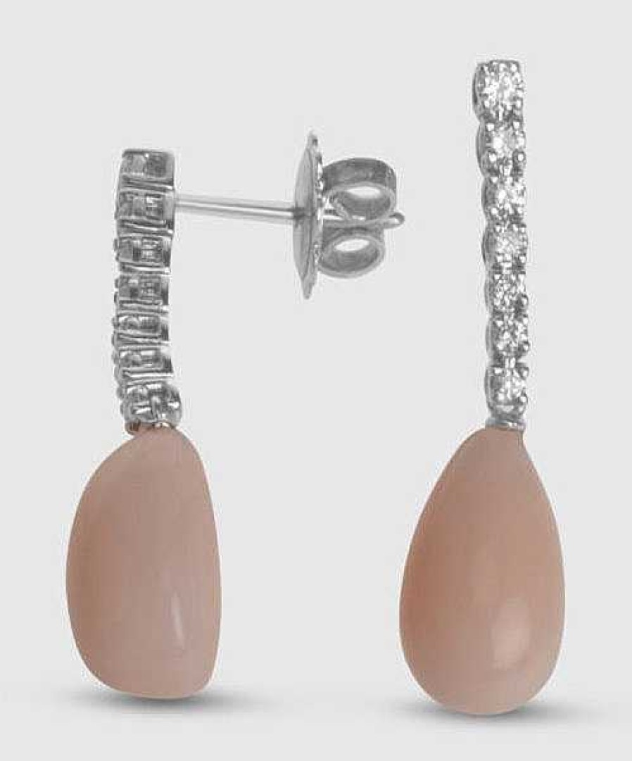 Joyas Joyeria Juan Manuel | Pendientes Oro Blanco 18 Quilates, Brillantes Y Coral